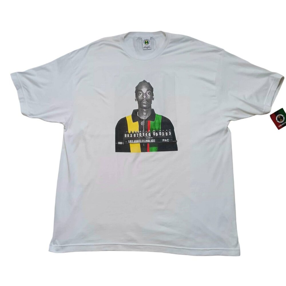 Cross Colours x Snoop Dogg Graphic T-Shirt Men's 2XL White Mug Shot 90s Rap NEW